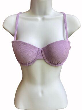 Shade & Shore Textured Purple Bikini Top - Size: 34 B